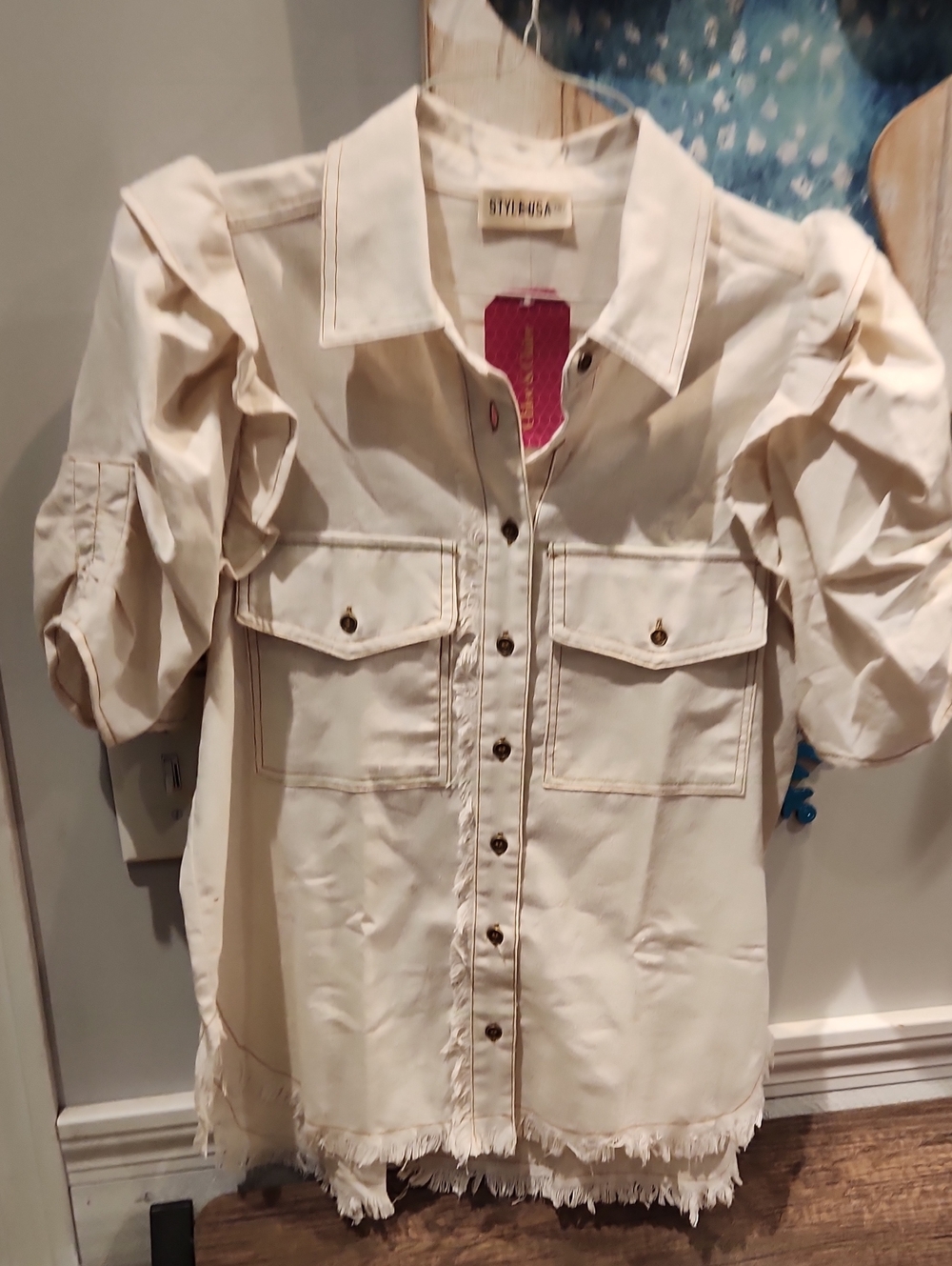 Chloe & Katie Cream Button-Front Puff Sleeve Shirt